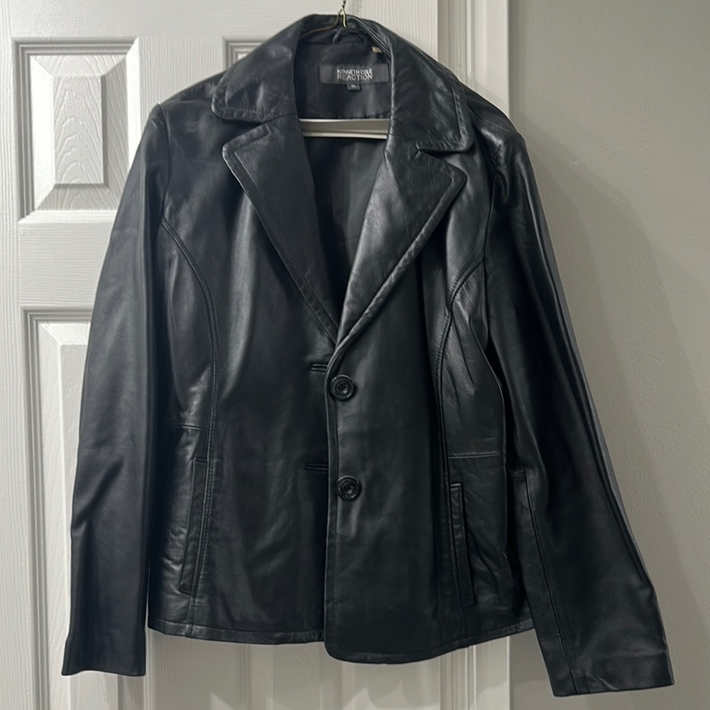 Kenneth Cole Black Leather Trench Coat